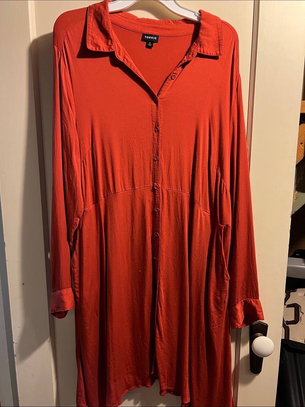 torrid coral-red Button-Front Long Sleeve Shirt Dress